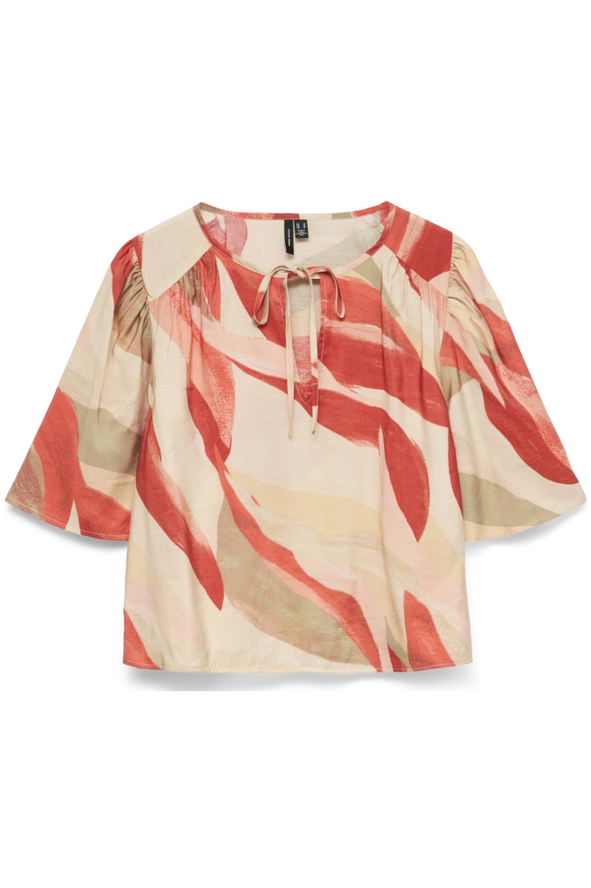 VMTYRA SS DETAIL TOP WVN EXP 10343334 Coral Almond/ABSTRACT